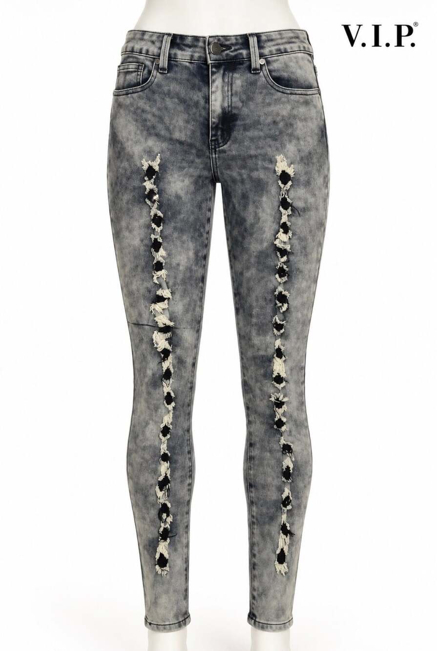 V.I.P. Adriano Acid Wash Distressed Skinny Jeans 7/8 Gray Y2K